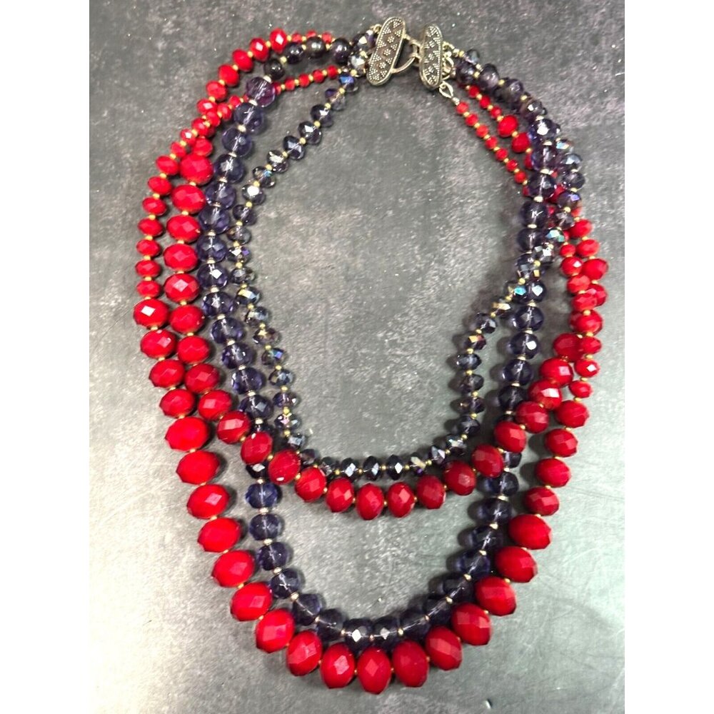 Vintage Red Purple Czech Glass Beaded Sterling Silver Necklace and Bracelet - Picture 3 of 8
